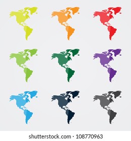 North And South America Map In Different Colors