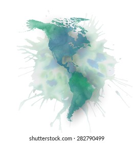 North and south America map element, abstract hand drawn watercolor background, great composition for your design, vector illustration.