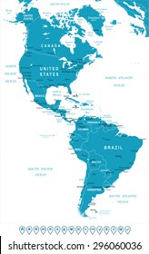 North and South America map - highly detailed vector illustration