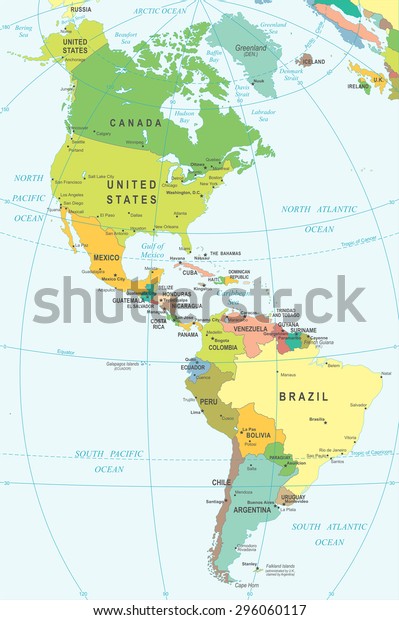 North South America Map Highly Detailed Stock Vector Royalty Free