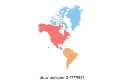 Mapa de Norteamérica y Sudamérica aislado estilo colonial moderno. para diseños de Sitio web, fondo, educación, preciso, personalizable, Viajes por todo el mundo, fondo de silueta de mapa, geografía terrestre, política.