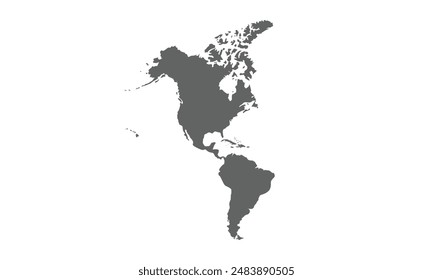 North and South America map isolated on white background. for website layouts, background, education, precise, customizable, Travel worldwide, map silhouette backdrop, earth geography, political.