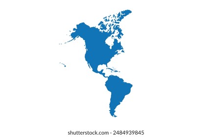 North and South America map  isolated. blue color style. for website layouts, background, education, precise, customizable, Travel worldwide, map silhouette backdrop, earth geography, political.