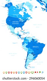 North and South America - map and navigation icons - illustration