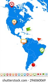North and South America map and navigation icons - Illustration
