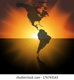 North and South America map on the sunset background vector