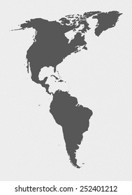 North and South America map on gray background. Vector illustration