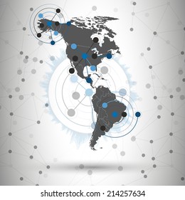 North and South America map vector illustration, background for communication