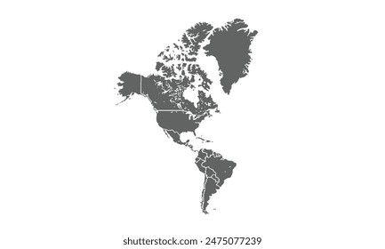 North and south america map.isolated on white background. for website layouts, background, education, precise, customizable, Travel worldwide, map silhouette backdrop, earth geography, political.