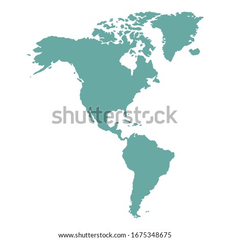 North and South America outline world map, vector illustration isolated on white. Map of North and South America continent. 