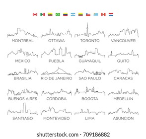 North and South America skyline city line art, vector Illustration design