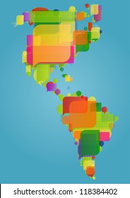 North, south and central America continent world map made of colorful speech bubbles concept illustration background vector