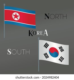 
North And South Korea flag and pole symbol flat vector with gradient color