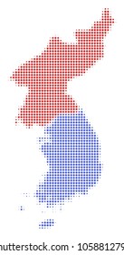 North And South Korea Map halftone vector icon. Illustration style is dotted iconic North And South Korea Map symbol on a white background. Halftone texture is round spots.