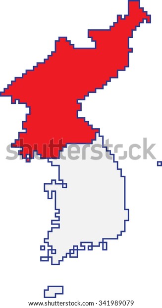 North and South Korea map separate color on white\
background, 