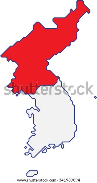 North and South Korea map separate color on white
background, 