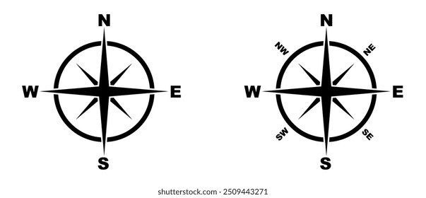 North, South, West, East compass sign isolated, Geographical position, Map direction, navigation sign, Vintage marine wind rose, Nautical chart. Navigational compass with cardinal directions of NEWS.