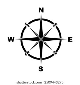 North, South, West, East compass sign isolated, Geographical position, Map direction, navigation sign, Vintage marine wind rose, Nautical chart. Navigational compass with cardinal directions of NEWS.