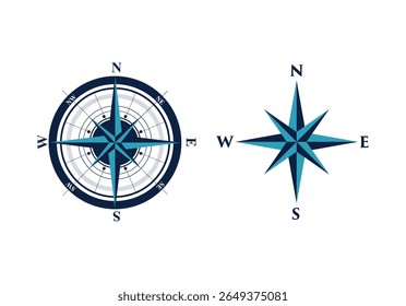 North, South, West, East compass sign isolated, Geographical position, Map direction, navigation sign, Vintage marine wind rose, Nautical chart. Navigational compass.