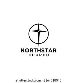 north star with cross church logo icon vector template on white background