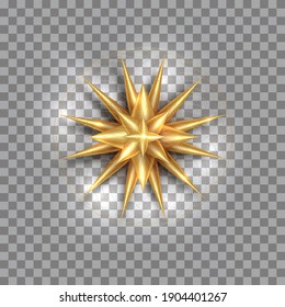 North Star, Gold wind rose, golden compass luxury logo design on overlapping circular dotted lines, vector isolated on transparent  background 