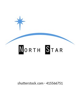The north star, set  above the arc of the earths horizon logo concept.

