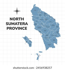 Ilustración del mapa de la provincia de Sumatra del Norte. Mapa de la provincia de Indonesia