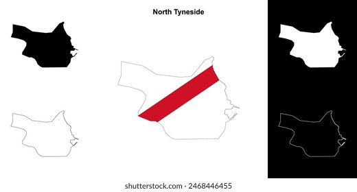 North Tyneside blank outline map set