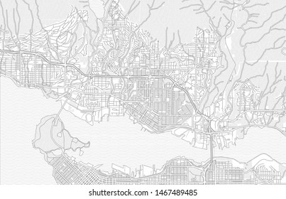North Vancouver, British Columbia, Canada, bright outlined vector map with bigger and minor roads and steets created for infographic backgrounds.