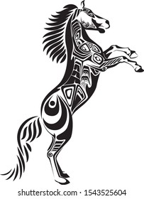 north west native americans style hourse black and white