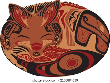 north west native americans style animal fox  with pastel colour coast art elements