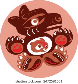 
north west native americans style wolf eat fish