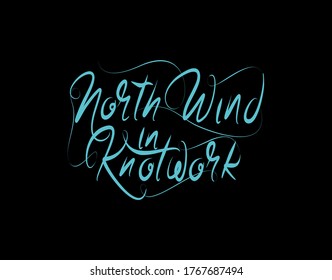 North Wind In Knotwork Lettering Text on Black background in vector illustration