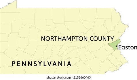 Northampton County and city of Easton location on Pennsylvania state map