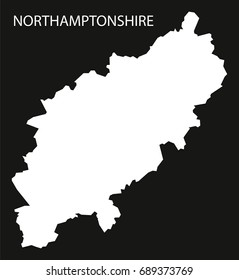 Northamptonshire England UK map black inverted silhouette illustration