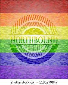 Northbound emblem on mosaic background with the colors of the LGBT flag