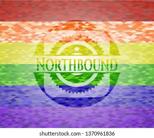 Northbound emblem on mosaic background with the colors of the LGBT flag