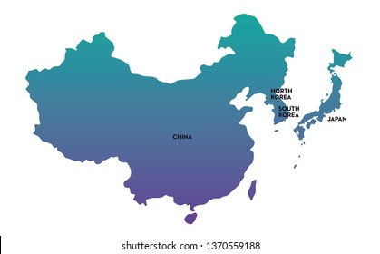 Northeast Asia Countries Map Illustration. China Map