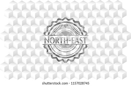 North-east grey emblem with geometric cube white background
