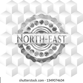 North-east grey emblem. Vintage with geometric cube white background