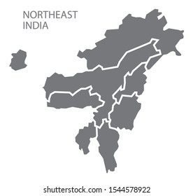 Northeast India Gray Region Map Illustration