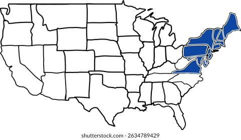 Northeast Megaregion (BosWash) Map, USA map Highlighting Northeast Megaregion (BosWash),