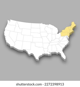 Northeast region location within United States 3d isometric map