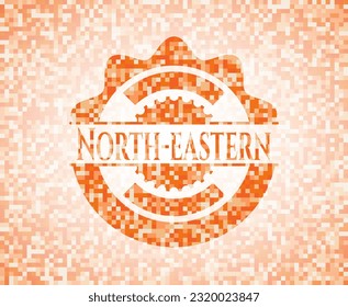 North-eastern abstract orange mosaic emblem with background 