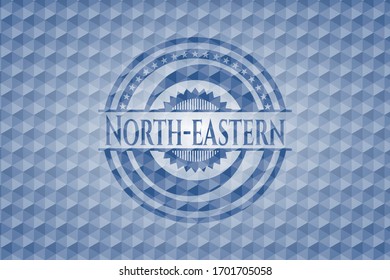 Insignia azul nororiental con fondo geométrico. Ilustración vectorial. Detallado.