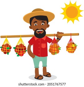 A northeastern native fruit seller under the sun on the beach.