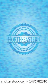 North-eastern realistic light blue emblem. Mosaic background