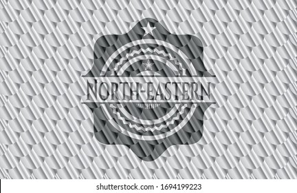 North-eastern silver emblem or badge. Scales pattern. Vector Illustration. Detailed.