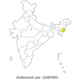 North-eastern state Manipur on the map of India