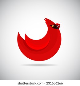 Northen red cardinal bird - logo design in flat style